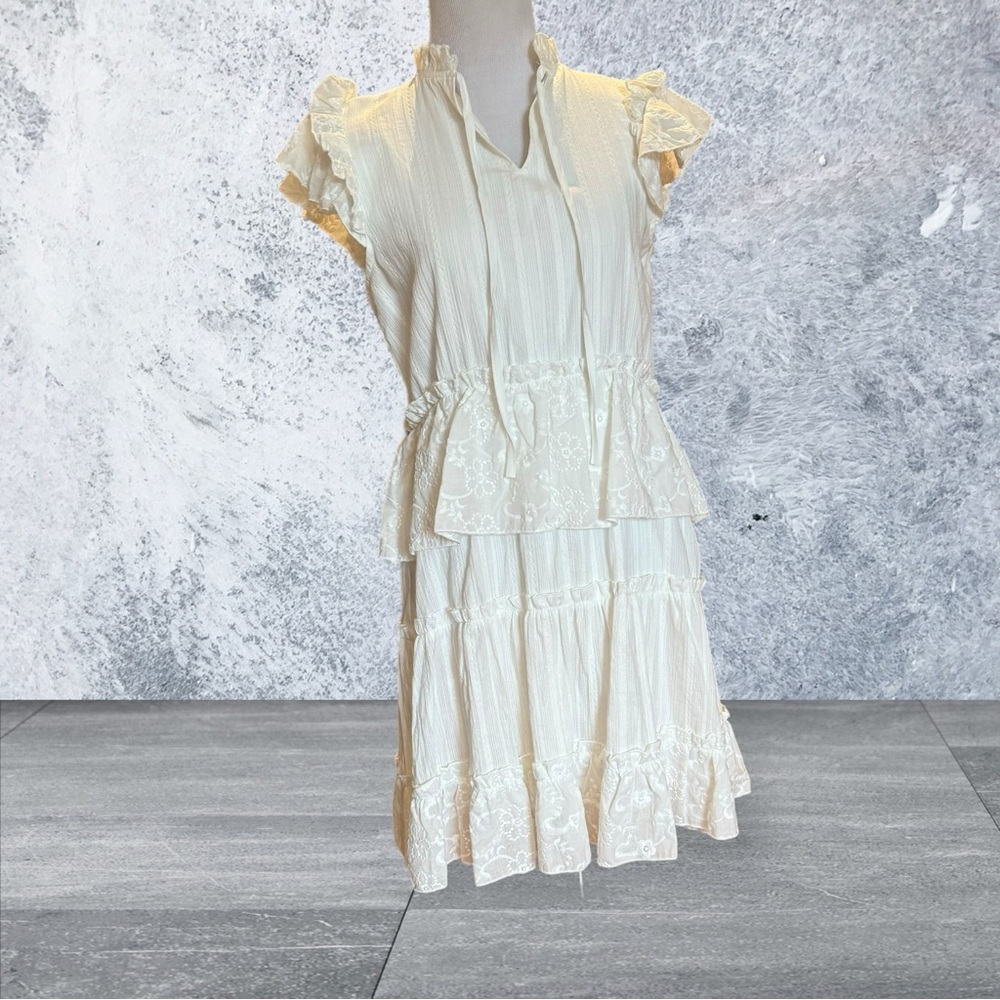 Lea & Viola White Mock Neck Flowy Summer Spring Dress Size Small